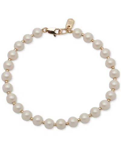 Ralph Lauren Gold-tone Imitation Pearl Flex Bracelet In White