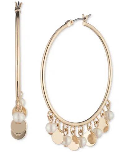 Ralph Lauren Gold-tone Imitation Pearl Large Shaky Hoop Earrings, 2"