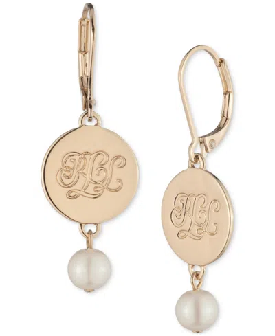 Ralph Lauren Gold-tone Imitation Pearl Logo Double Drop Earrings