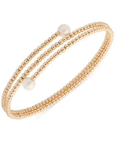 Ralph Lauren Gold-tone Imitation Pearl Wrap Cuff Bracelet In White