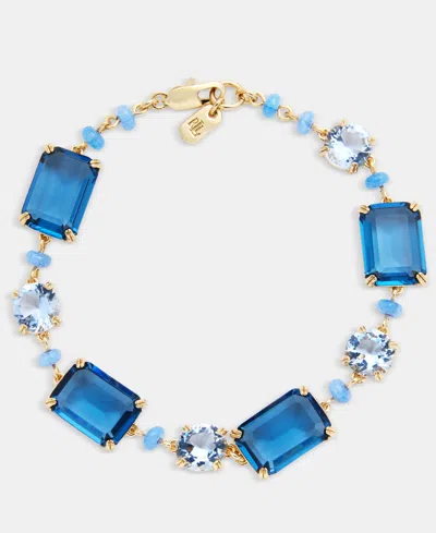 Ralph Lauren Gold-tone Mixed Cut Stone Chain Link Bracelet In Blue