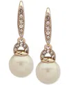 Ralph Lauren Gold-tone Pave & Imitation Pearl Drop Earrings In Pearl