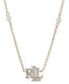 Ralph Lauren Gold-tone Pave Logo & Imitation Pearl Pendant Necklace, 16" + 3" Extender