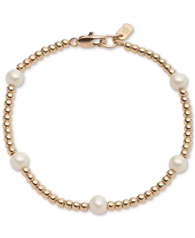 Ralph Lauren Gold-tone Station Faux-pearl Flex Bracelet In White