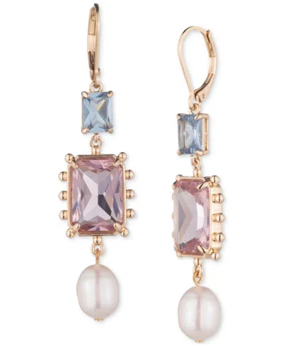 Ralph Lauren Gold-tone Stone & Freshwater Pearl Triple Drop Earrings In Multi