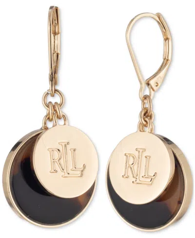 Ralph Lauren Gold-tone Tortoise Logo Drop Earrings In Brown