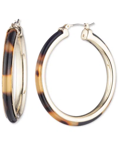 Ralph Lauren Gold-tone Tortoise-look Medium Hoop Earrings, 1.7" In Brown