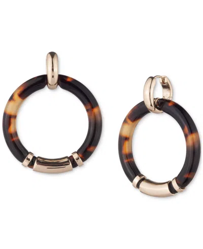 Ralph Lauren Gold-tone Tortoise Shell Look Door Knocker Drop Earrings In Dark Brown