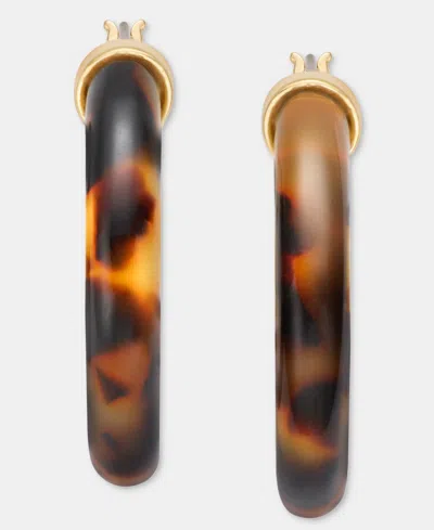 Ralph Lauren Gold-tone Tortoise Shell Look Small Hoop Earrings, 0.8" In Brown