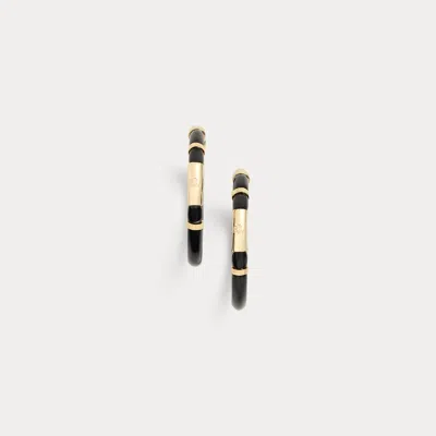Ralph Lauren Gold-plated & Resin Logo Hoop Earrings In Gold/jet In Black