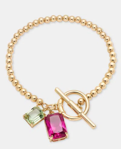 Ralph Lauren Gold-tone Fuchsia Stone Flex Bracelet In Pink