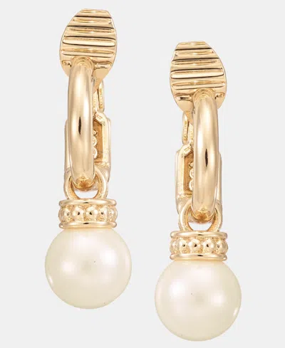 Ralph Lauren Gold-tone Glass Pearl Drop Huggie Comfort Clip Earrings