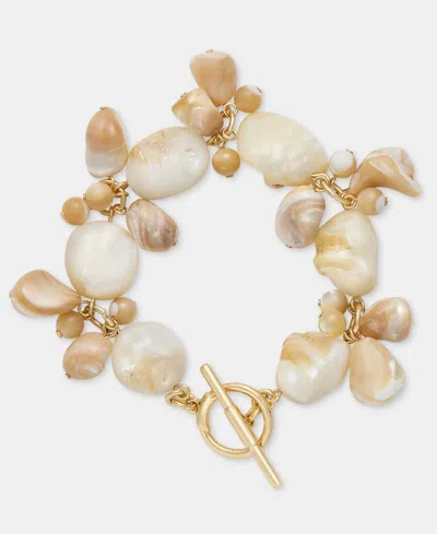 Ralph Lauren Gold-tone Mother Of Pearl Shell Flex Bracelet In White