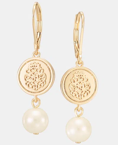 Ralph Lauren Gold-tone Glass Pearl Coin Double Drop Earrings