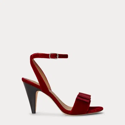 Ralph Lauren Gracy Bow-trim Velvet Sandal In Ralph Red