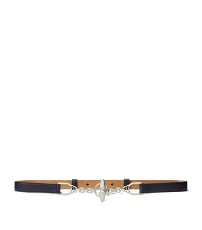 Ralph Lauren Grained Leather Toggle Skinny Belt In Black