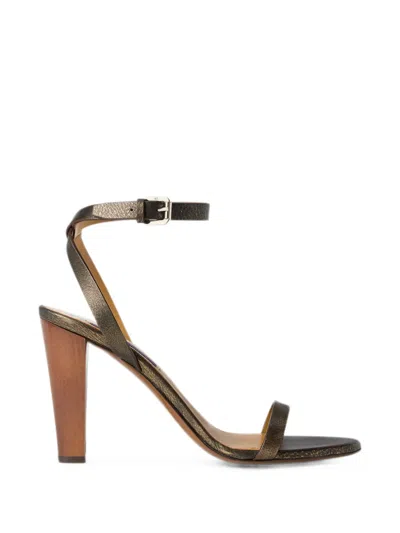 Ralph Lauren Collection Leather Graison Heeled Sandals 95 In Gold