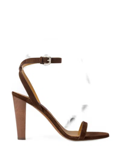Ralph Lauren Collection Suede Graison Heeled Sandals 95 In Brown