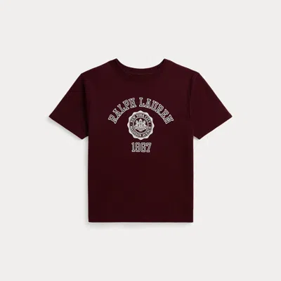 Ralph Lauren Kids' Graphic Cotton Jersey Boxy Tee In Rich Ruby In Burgundy
