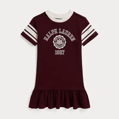 Ralph Lauren Kids' Graphic Cotton Jersey Dress In Rich Ruby In Burgundy