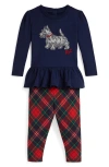 Ralph Lauren Graphic Jersey T-shirt & Plaid Leggings Set In Black