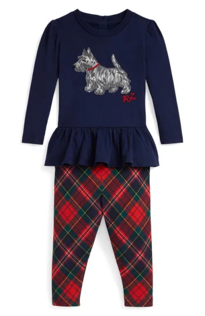 Ralph Lauren Babies'  Graphic Jersey T-shirt & Plaid Leggings Set In Black