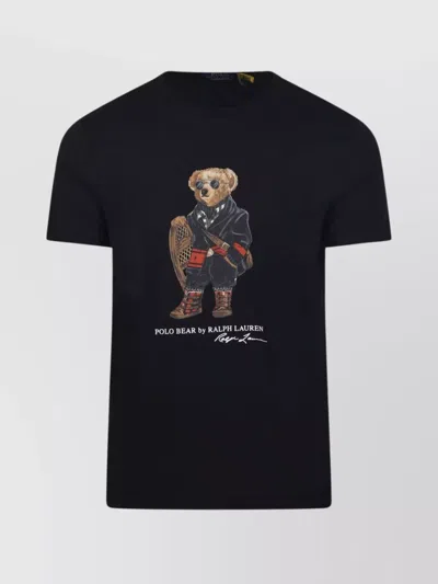 Ralph Lauren Graphic Print Crew Neck Short Sleeve Top In Black
