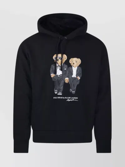 Ralph Lauren Graphic Print Hoodie With Drawstring And Pocket In Black
