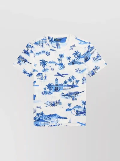 Ralph Lauren Graphic Print Logo Crew Neck T-shirt In Blue