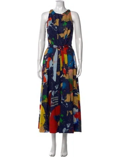 Pre-owned Ralph Lauren Graphic Print Long Dress W/ Tags In Blue