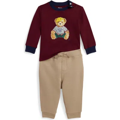 Ralph Lauren Babies'  Graphic Sweatshirt & Joggers Set In Burgundy
