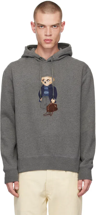 Ralph Lauren Gray Polo Bear Hoodie In Medium Grey Melange