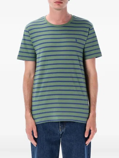 Ralph Lauren Green Crewneck Logo Striped T-shirt