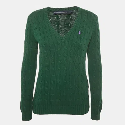 Pre-owned Ralph Lauren Green Logo Embroidered Cable Knit Sweater M