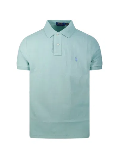 Ralph Lauren Green Logo Embroidery Cotton Polo In Gray