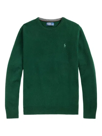 Ralph Lauren Logo Crew Neck Sweatshirt Long Sleeves Ribbed In Green