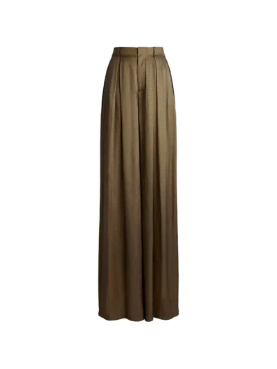 Ralph Lauren Metallic Lightweight Lame Wide-leg Trousers In Green