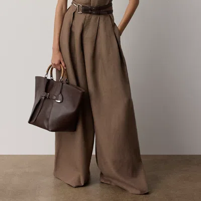 Ralph Lauren Greer Linen Pleated Pant In Portobello In Brown