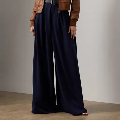 Ralph Lauren Greer Wool Gabardine Pleated Pant In Icon Navy In Brown