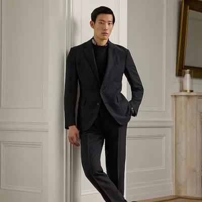 Ralph Lauren Gregory Hand-tailored Silk-linen Trouser In Black
