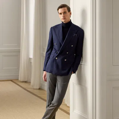 Ralph Lauren Gregory Hand-tailored Wool Serge Trouser In Medium Grey In Blue