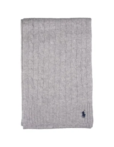 Ralph Lauren Grey Cable-knit Wool-cashmere Scarf In Gray