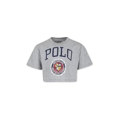 Polo Ralph Lauren Kids' Grey Crop T-shirt For Girl With Logo