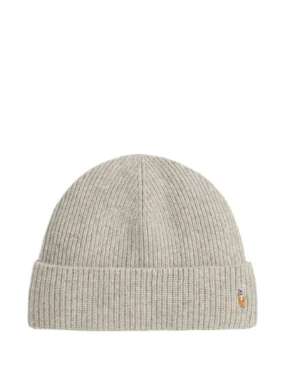 Ralph Lauren Grey Logo Beanie Hat In Gray