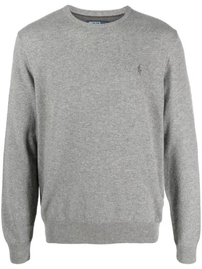 POLO RALPH LAUREN GREY LOGO DETAIL SWEATER
