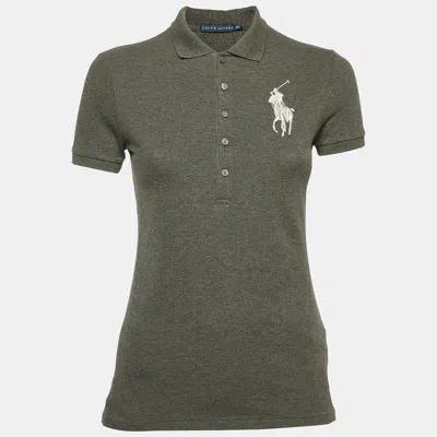 Pre-owned Ralph Lauren Grey Logo Embroidered Cotton Pique Polo T-shirt S