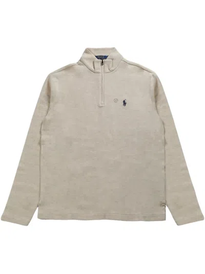 Ralph Lauren Grey Quarter-zip Logo Sweatshirt In Gold