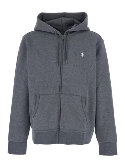 Ralph Lauren Grey Sweatshirt With Drawstring Hood And Pony Embroidery On The Front In Cotton Blend Man In Gray