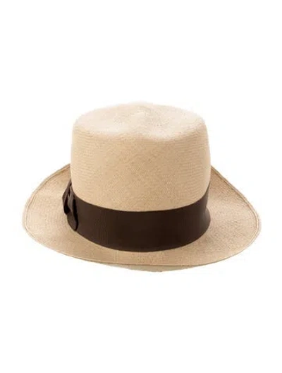 Pre-owned Ralph Lauren Grosgrain Trim Panama Hat In Brown