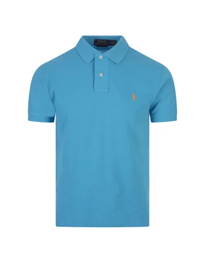 Ralph Lauren Grotto Blue And Orange Slim-fit Piquet Polo Shirt